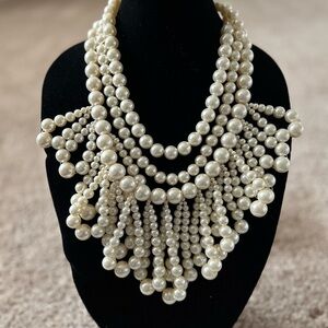 Cream Multi-Strand Pearl Necklace with Fringe Detail